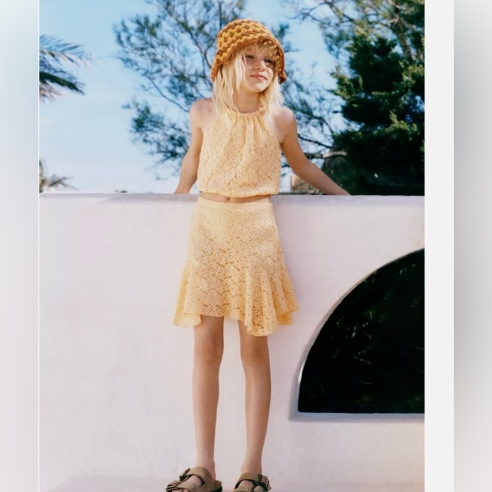 Zara Girls Lace Flared Skirt and top Tangerine Size 11-12